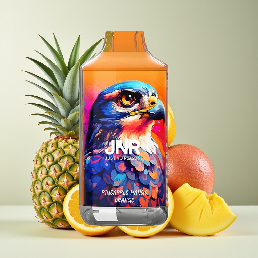 JNR Falcon 16000 Puffs 850mAh 22ml Dual Mesh Coil Tipo C & Lightning Pantalla LED Inteligente 0% 2% Piña Mango Naranja