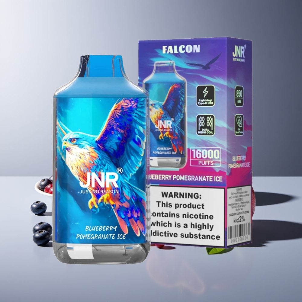 JNR Falcon 16000 Puffs Dual Mesh 850mAh Tipo C LED 0% 2% Arándano Granada Hielo