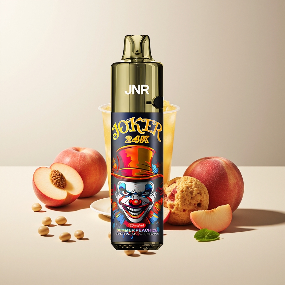 JNR Joker 24K Puffs Recargable 10ml Niveles de Líquido Visibles 800mAh Luz Respiratoria Melocotón Helado de Verano
