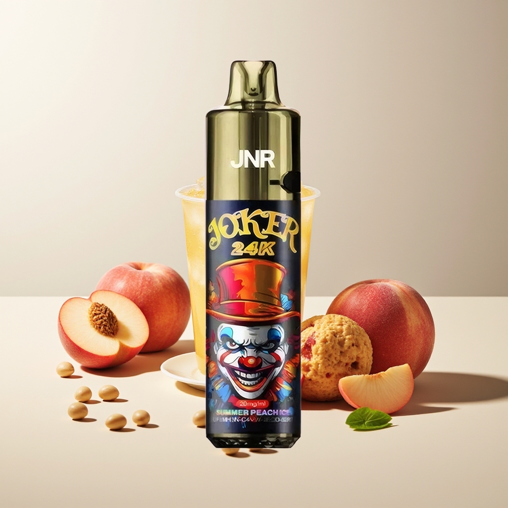 JNR Joker 24K Puffs Recargable 10ml Niveles de Líquido Visibles 800mAh Luz Respiratoria Melocotón Helado de Verano