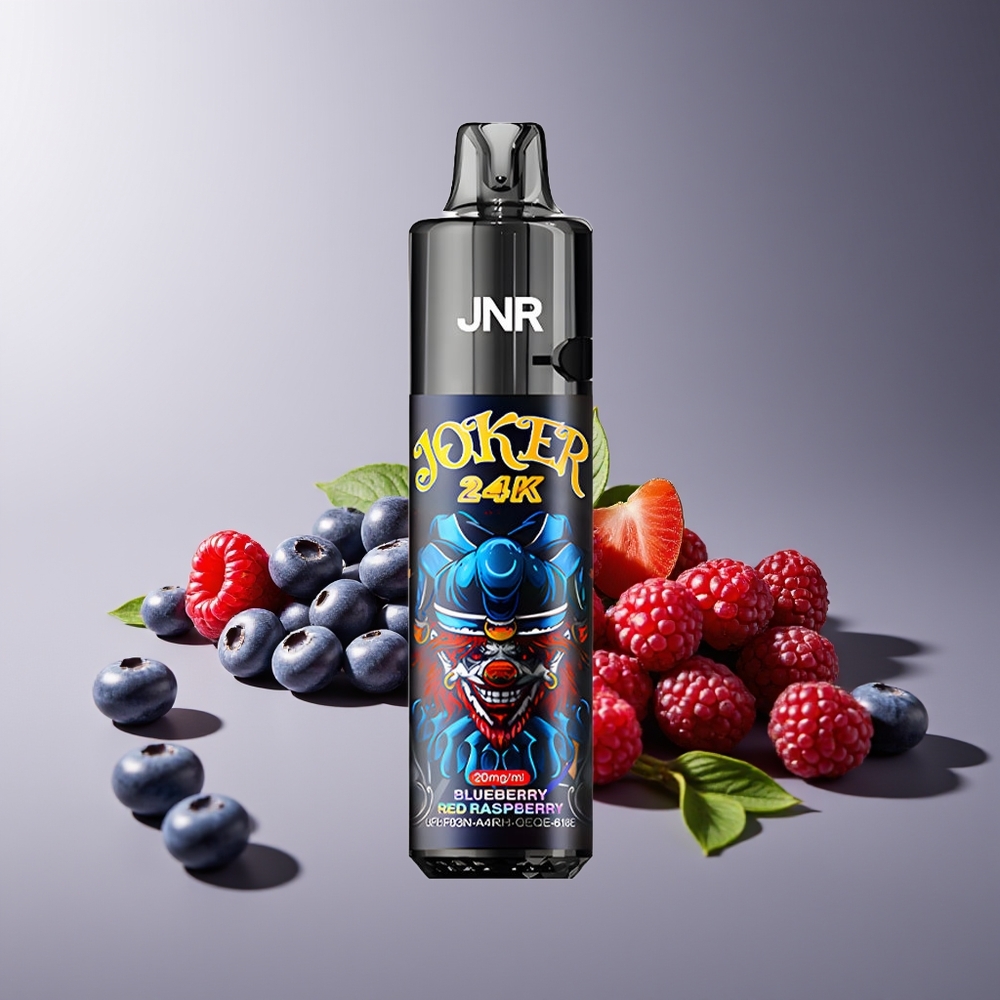 JNR Joker 24K Puffs Recargable 2+10ml Niveles de Líquido Visibles Luz Respiratoria Colorida Arándano Frambuesa Roja