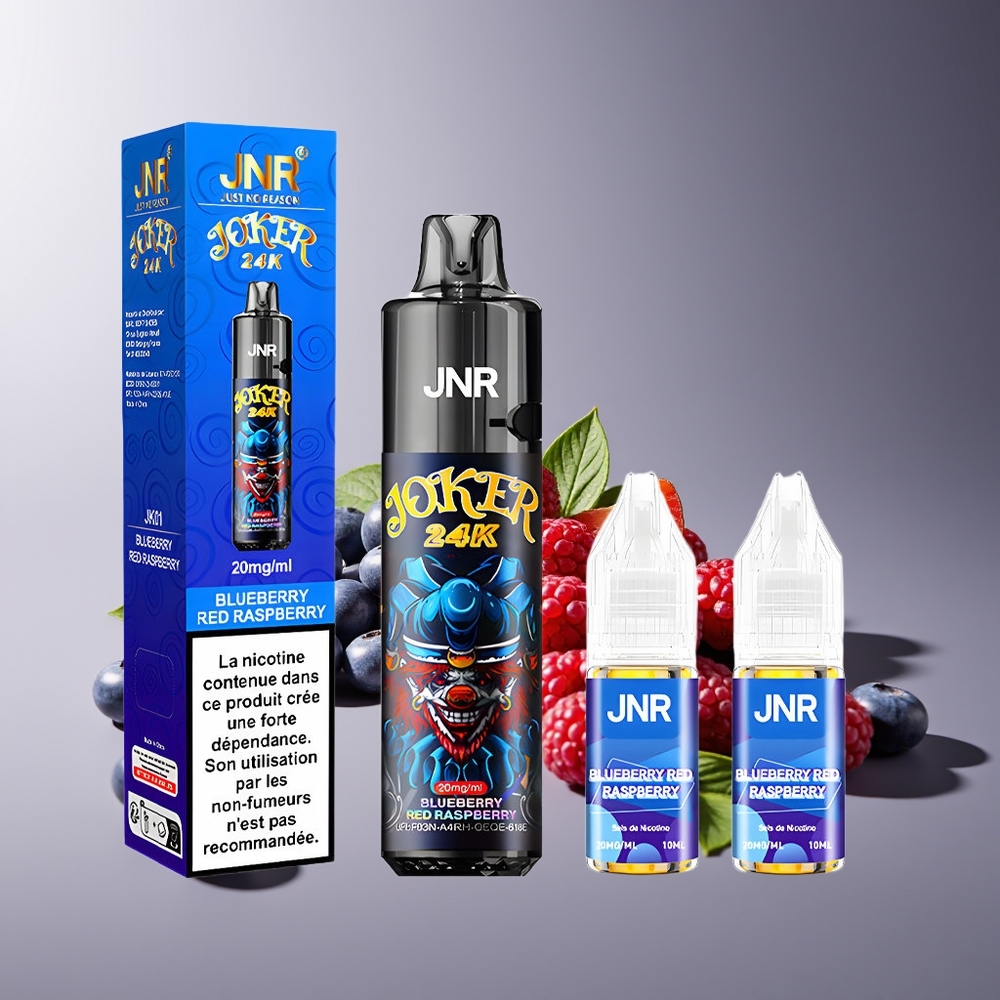 JNR Joker 24K Puffs Recargable 2+10ml Niveles de Líquido Visibles Luz Respiratoria Colorida Arándano Frambuesa Roja
