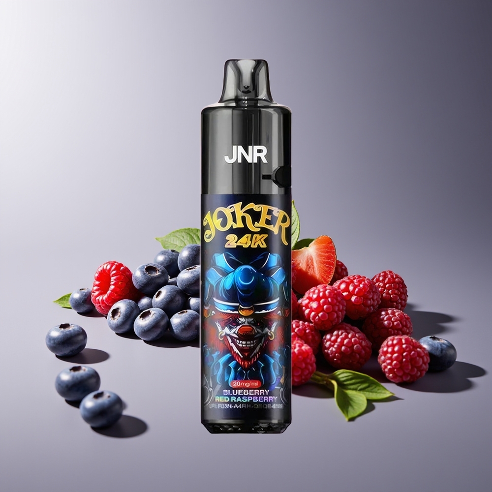 JNR Joker 24K Puffs Recargable 2+10ml Niveles de Líquido Visibles Luz Respiratoria Colorida Arándano Frambuesa Roja