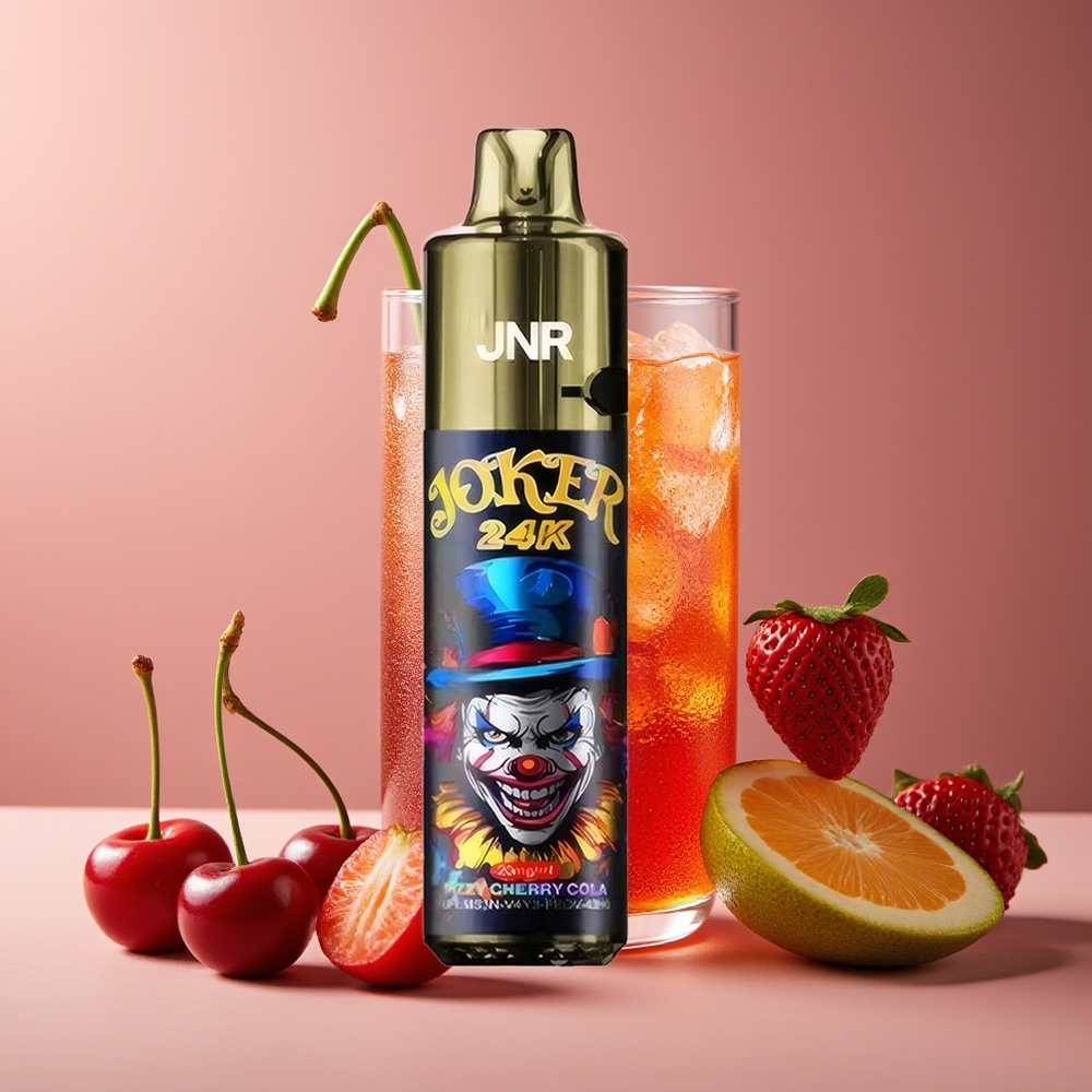 JNR Joker 24K Puffs Recargable Pod 2+10ml Niveles de Líquido Visible Batería 800mAh Luz Colorida Carga Tipo-C Cereza Fizzy Cola