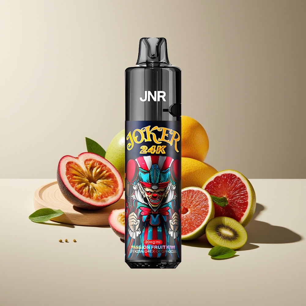 JNR Joker 24K Puffs Recargable con Niveles de E-líquido Visibles y Luz de Colores Vape de Maracuyá Kiwi