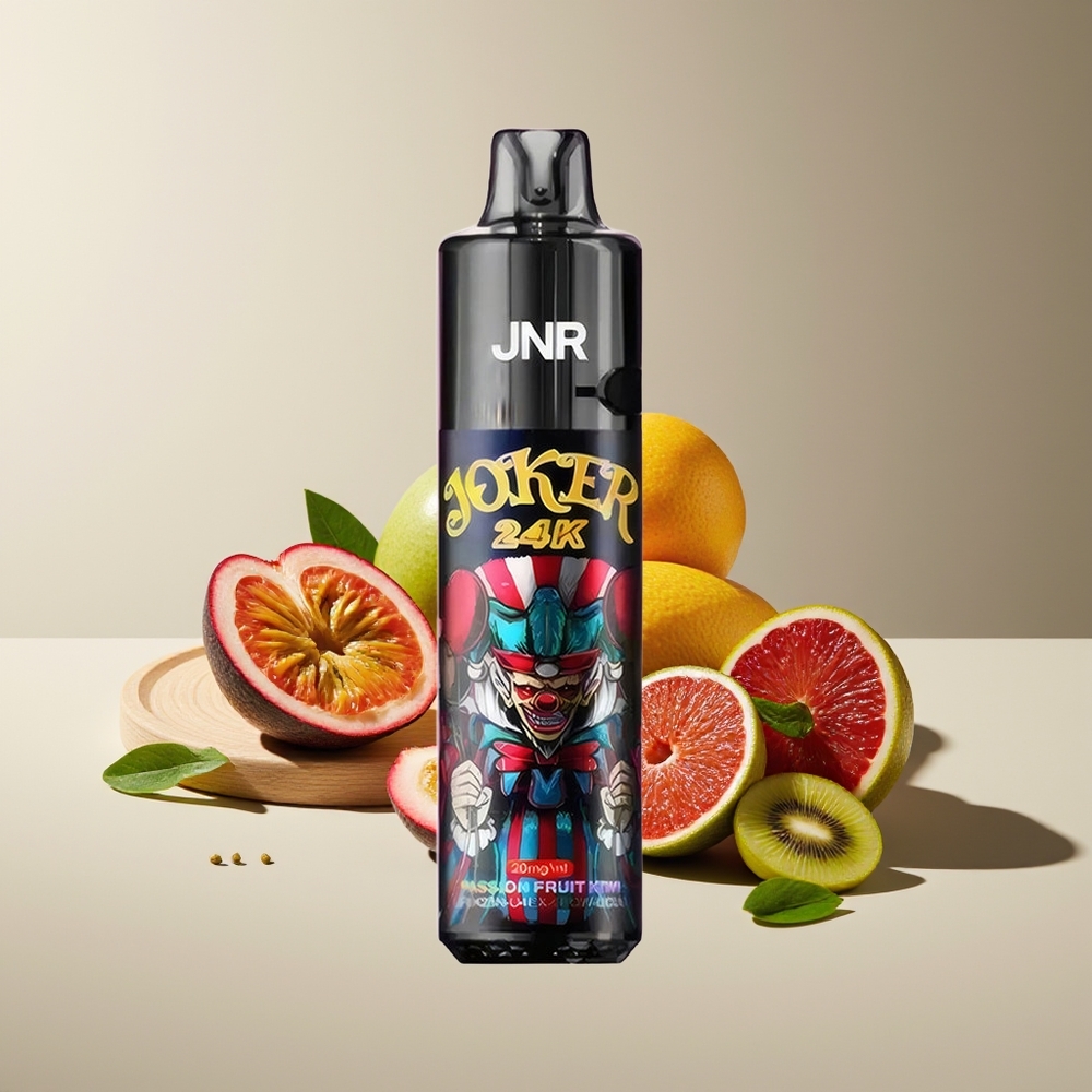 JNR Joker 24K Puffs Recargable con Niveles de E-líquido Visibles y Luz de Colores Vape de Maracuyá Kiwi