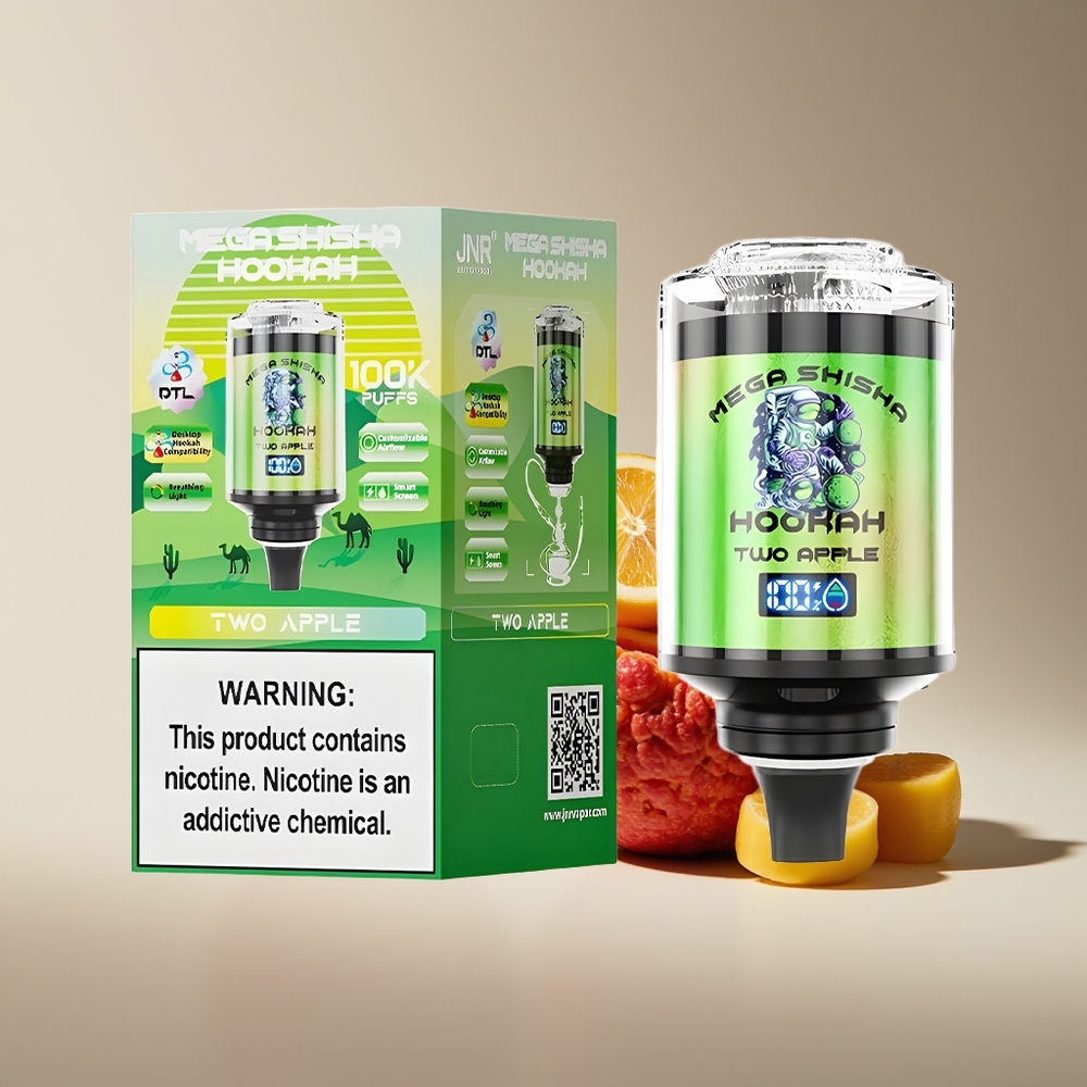 JNR Mega Shisha Hookah 100K 2 Bocas Compatibilidad con Escritorio Dos Manzanas Pantalla Inteligente 60ml 2200mAh Tipo-C