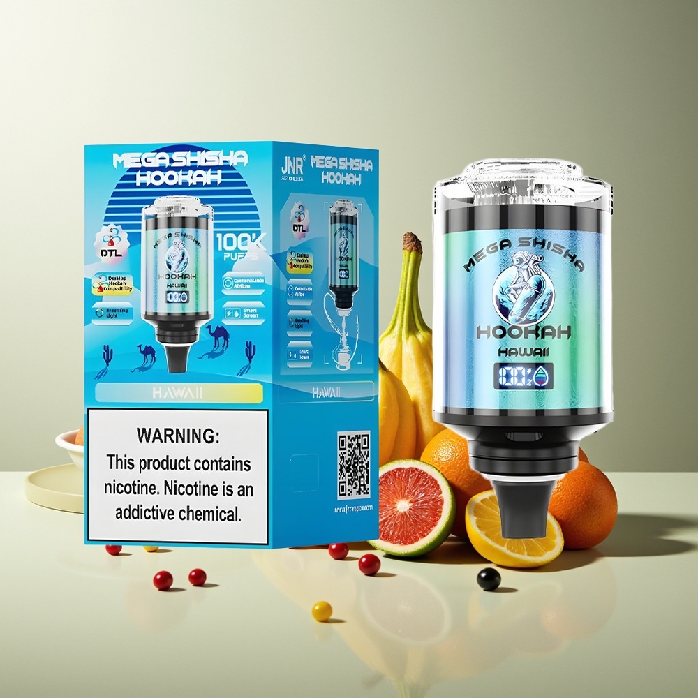 JNR Mega Shisha Hookah 100K Bocados Pantalla Inteligente Cargado Rápido Tipo-C Hawai