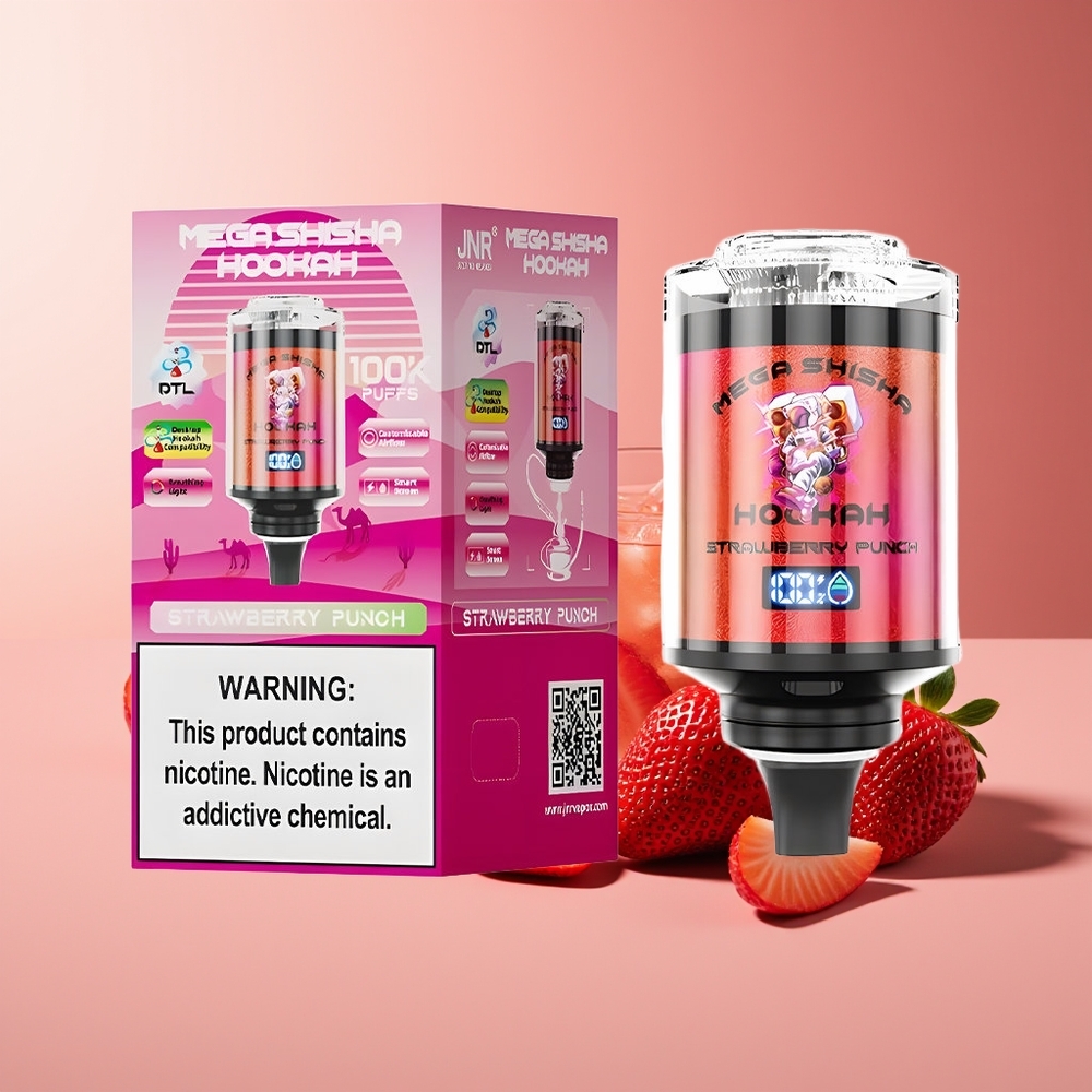 JNR Mega Shisha Hookah 100K Bocas Compatibilidad de Escritorio 70.2mmx270mmx143.2mm 2200mAh Tipo-C Punch de Fresa