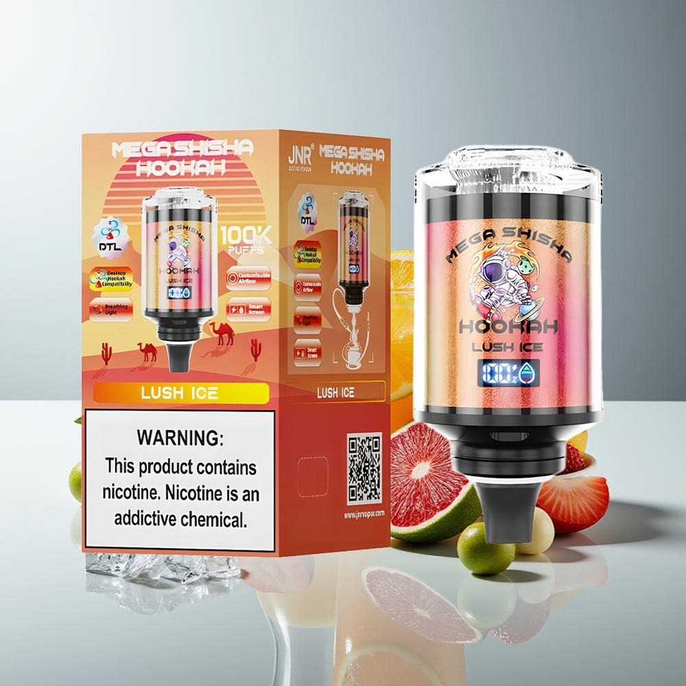 JNR Mega Shisha Hookah 100K Pantalla Inteligente Carga Rápida Tipo-C Helado Lujoso