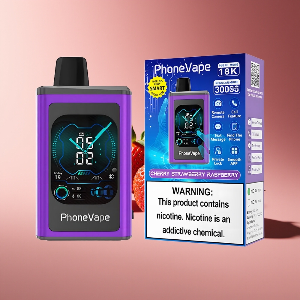 JNR PhoneVape 30000 bocadas Batería Recargable Turbo Cámara Remota Cereza Fresa Frambuesa
