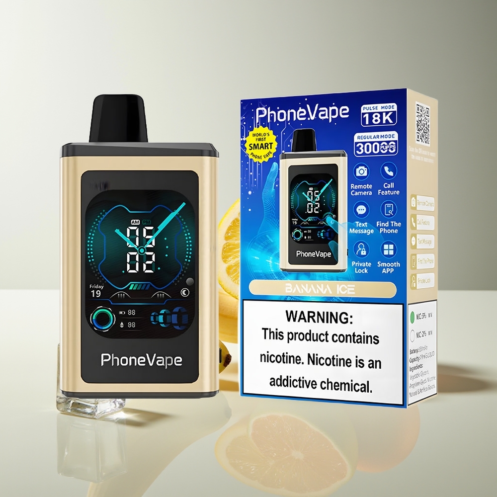 JNR PhoneVape 30000 chupadas Recargable Turbo Ajustable Pantalla Completa Banana Hielo