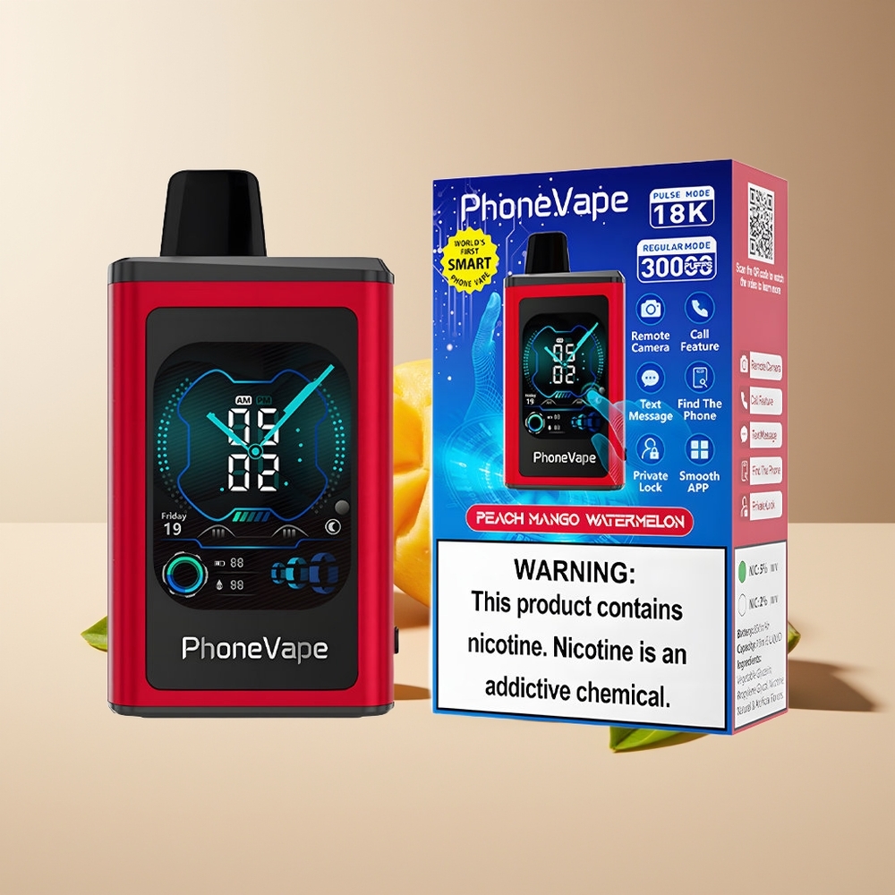 JNR PhoneVape 30000 chupadas Recargable con Turbo Modo y Pantalla Completa Melocotón Mango Sandía