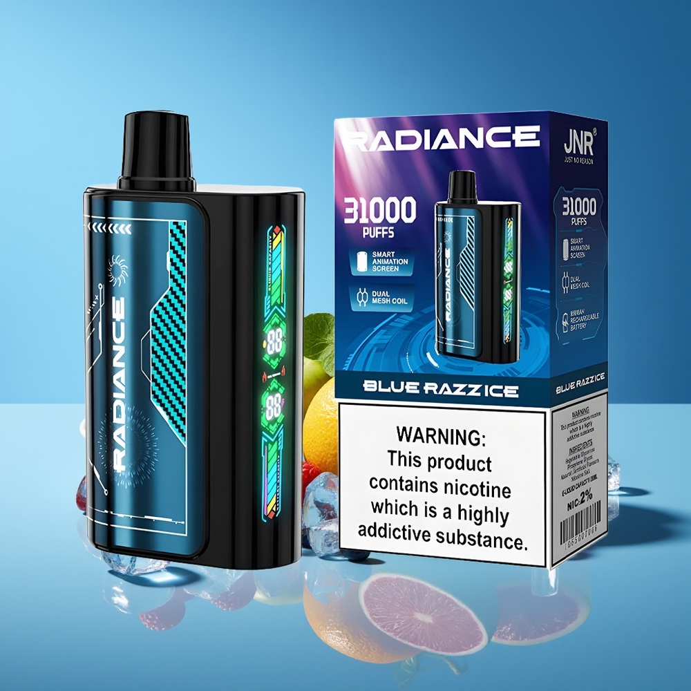 JNR Radiance 31000 Puffs Pantalla Inteligente Dual Malla Azul Frambuesa Hielo