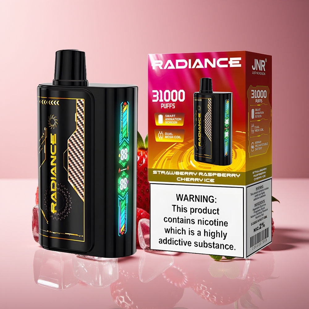 JNR Radiance 31000 Puffs Pantalla Inteligente Dual Malla Fresa Frambuesa Cereza Hielo