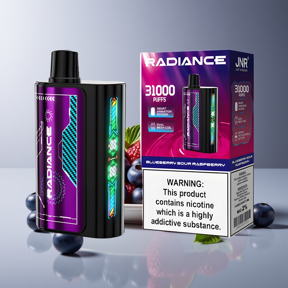 JNR Radiance 31000 Puffs Pantalla Inteligente Dual Mesh Arándano Agrio Frambuesa