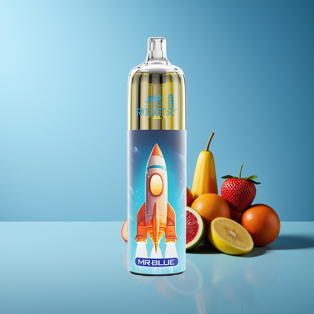 JNR Rocket-X 12400 Puffs Vape Desechable con Flujo de Aire Ajustable, Luces RGB, Bobina Mesh 1.2ohm, Batería 850mAh, Carga Rápida Tipo-C, 25ml de Líquido Señor Azul