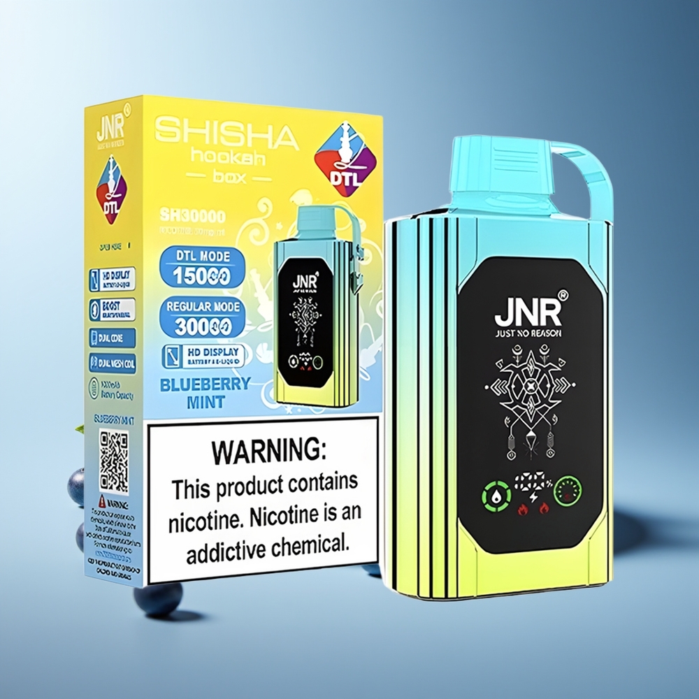 JNR Shisha Hookah Box 20500 Puffs HD Display 1000mAh 25ml Dual Mesh Coil & Dual Core Type-C Quick Charge 0%,2%,5% Menta Arándano