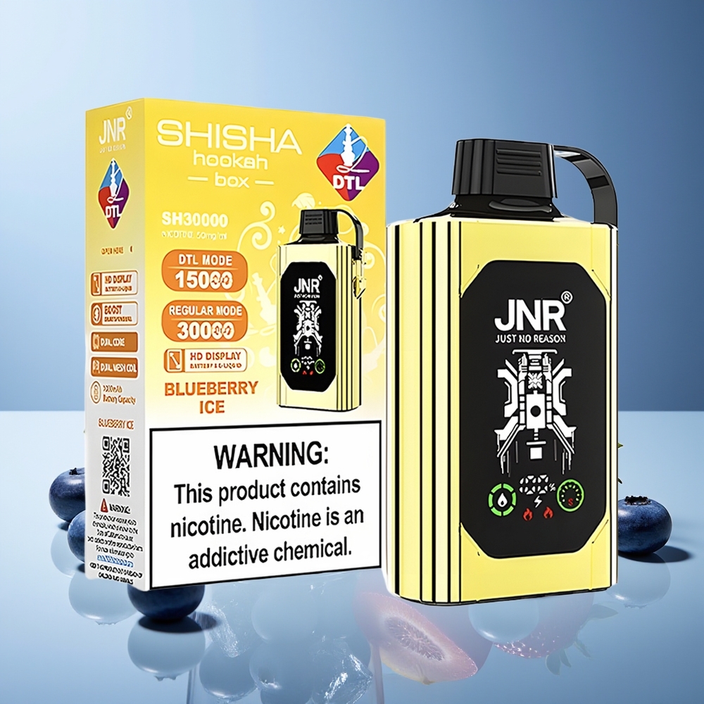 JNR Shisha Hookah Box 20500 Puffs HD Display 1000mAh 25ml Dual Mesh Coil Type-C Carga Rápida 0% 2% 5% Helado de Arándano