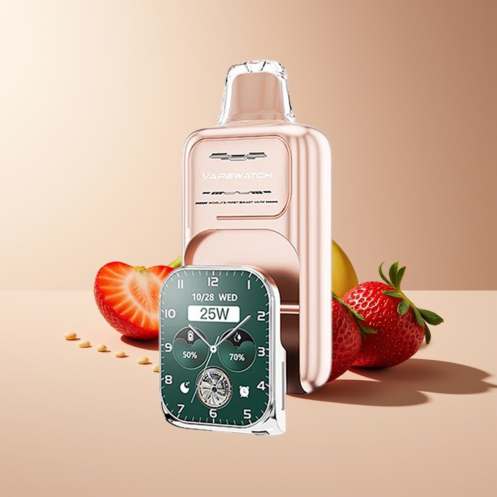 JNR VapeWatch 30000 Bocados con 1000mAh, 19mL, 5% Nicotina, Carga Rápida Tipo-C, Doble Malla, Fresa Plátano