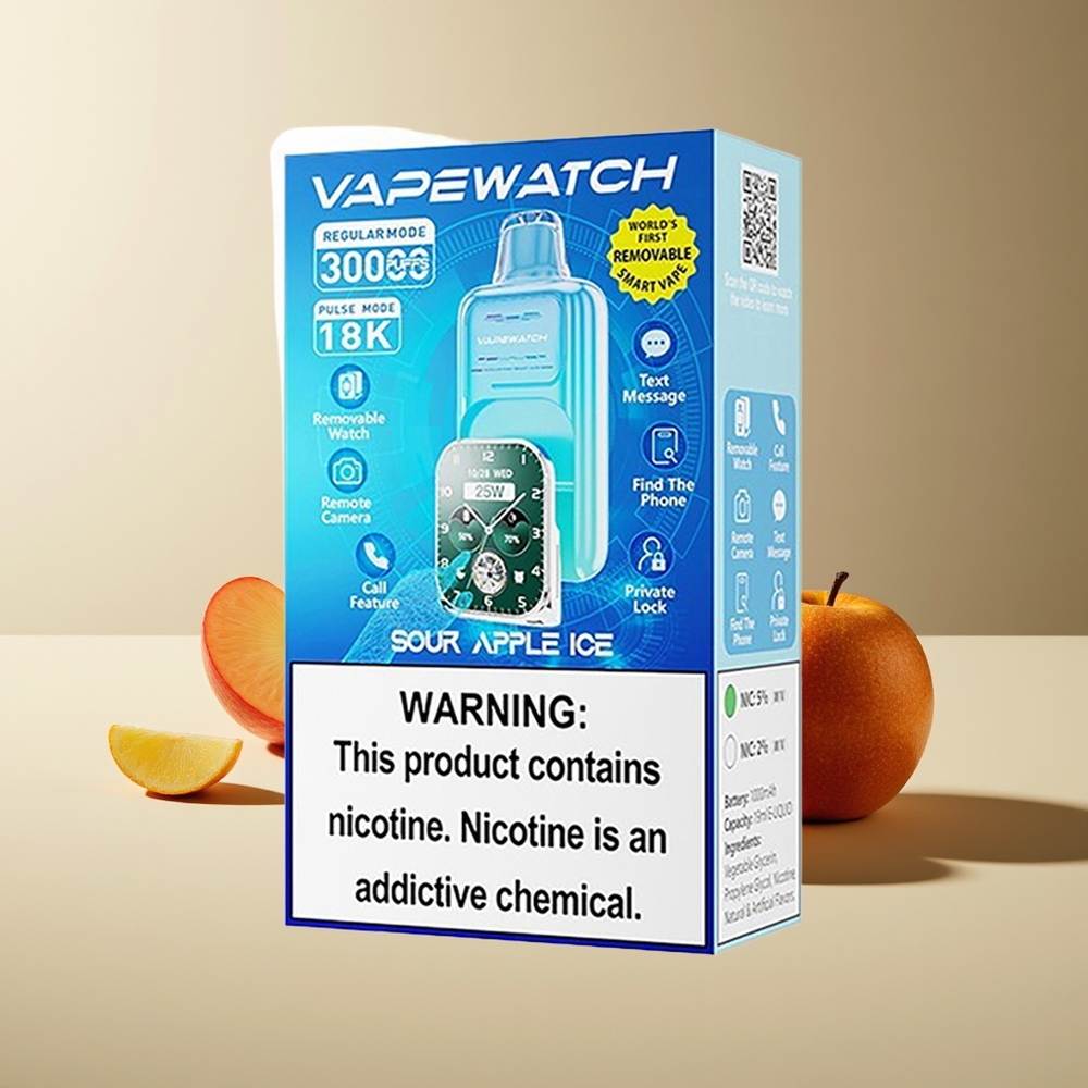 JNR VapeWatch 30000 Puffs Carga Rápida Tipo-C Doble Malla Sabor Manzana Ácida Helada