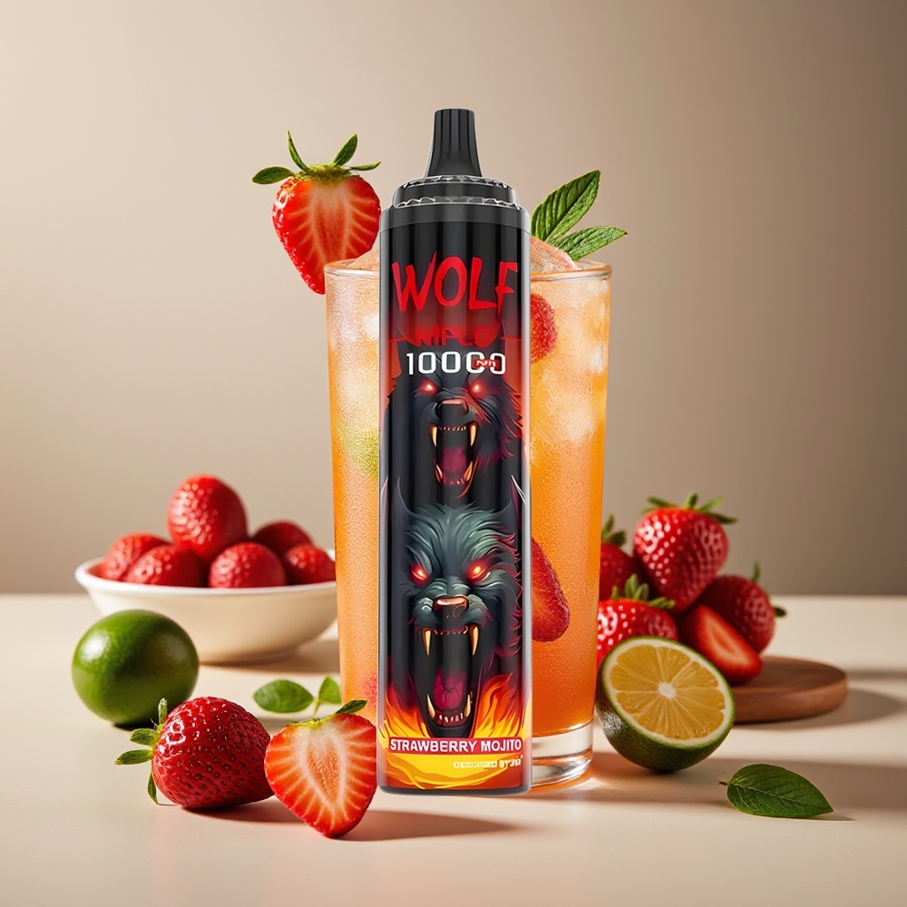 JNR Wolf Niplo 10000 Puffs 1.0 Ohm 650mAh 20ml Tipo-C Carga Rápida Fresa Mojito