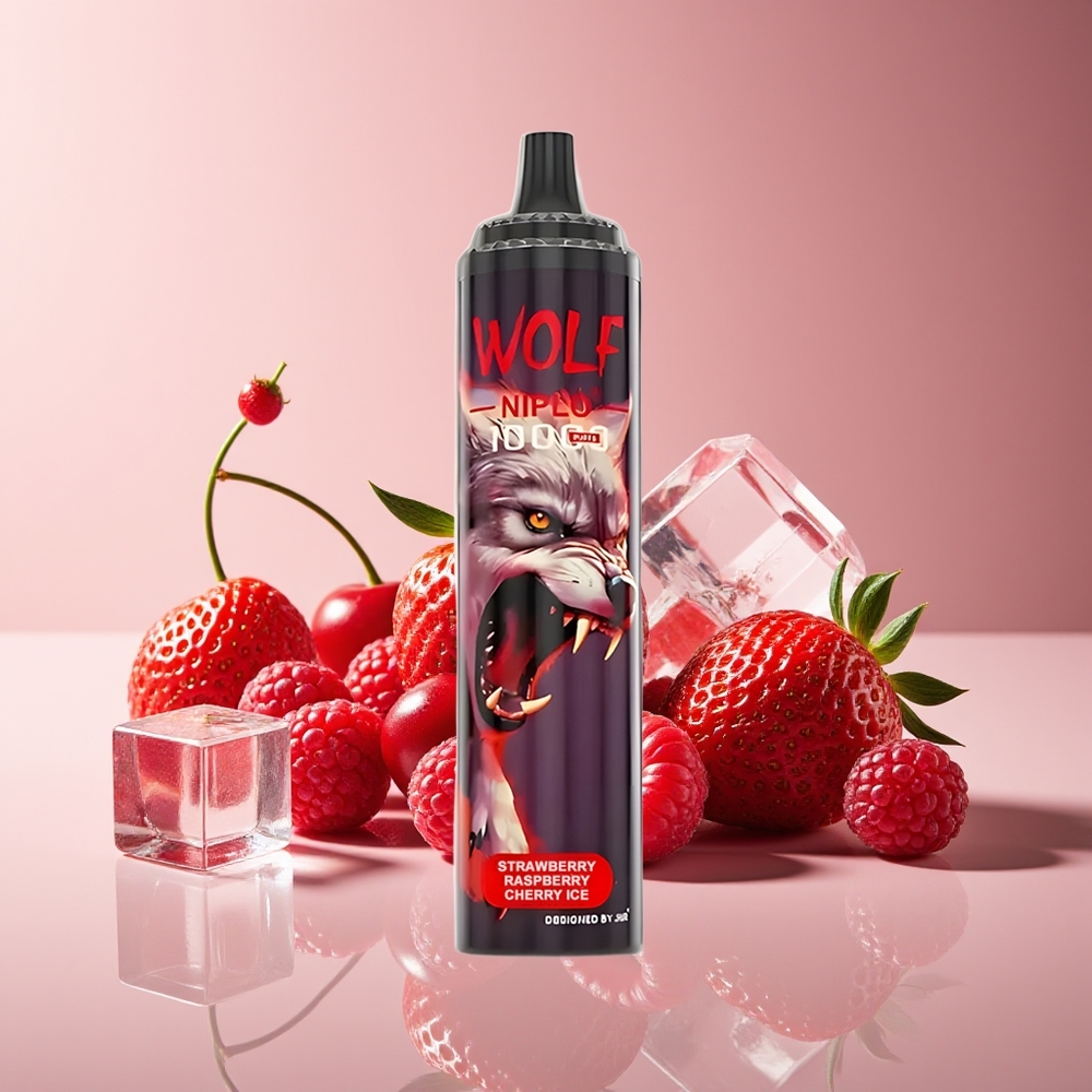 JNR Wolf Niplo 10000 Puffs 1.0 Ohm Mesh 650mAh 20ml Tipo-C Carga Rápida Fresa Frambuesa Cereza Hielo