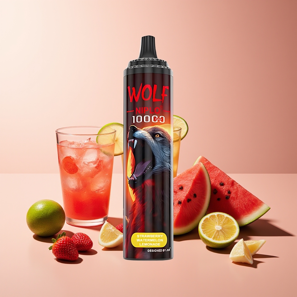 JNR Wolf Niplo 10000 Puffs 1.0 Ohm Mesh 650mAh 20ml Tipo-C Fresa Sandía Limonada