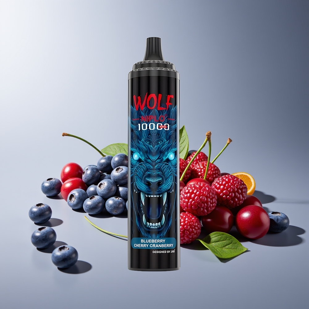 JNR Wolf Niplo 10000 Puffs Malla 1.0 Ohm 650mAh 20ml Tipo-C Arándano Cereza Azul