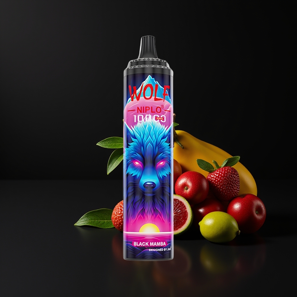 JNR Wolf Niplo 10000 Puffs Malla 1.0 Ohm 650mAh 20ml Tipo-C Carga Rápida Mamba Negra