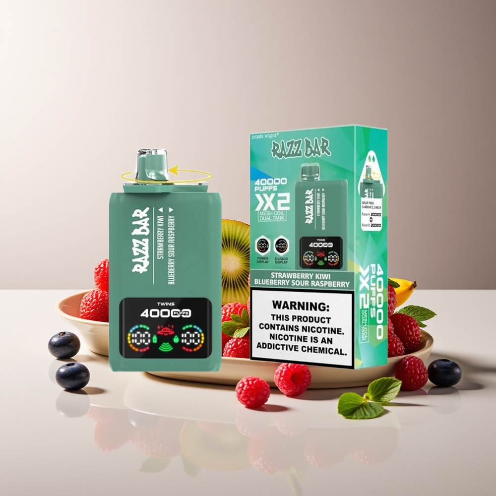 Razz Bar 40000 Puffs Pantalla de Potencia 1.0Ohm 2 Bobina en Malla Fresa Kiwi - Arándano Frambuesa Ácida