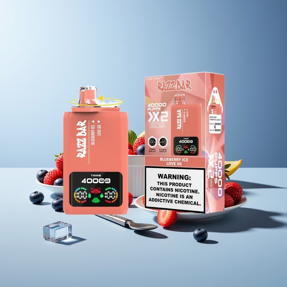 Razz Bar 40000 Puffs Pantalla de Potencia 1.0Ohm 2 Malla Coil 650 Mah Tipo-C 2%5% Nicotina Arándano Hielo - Amor 66