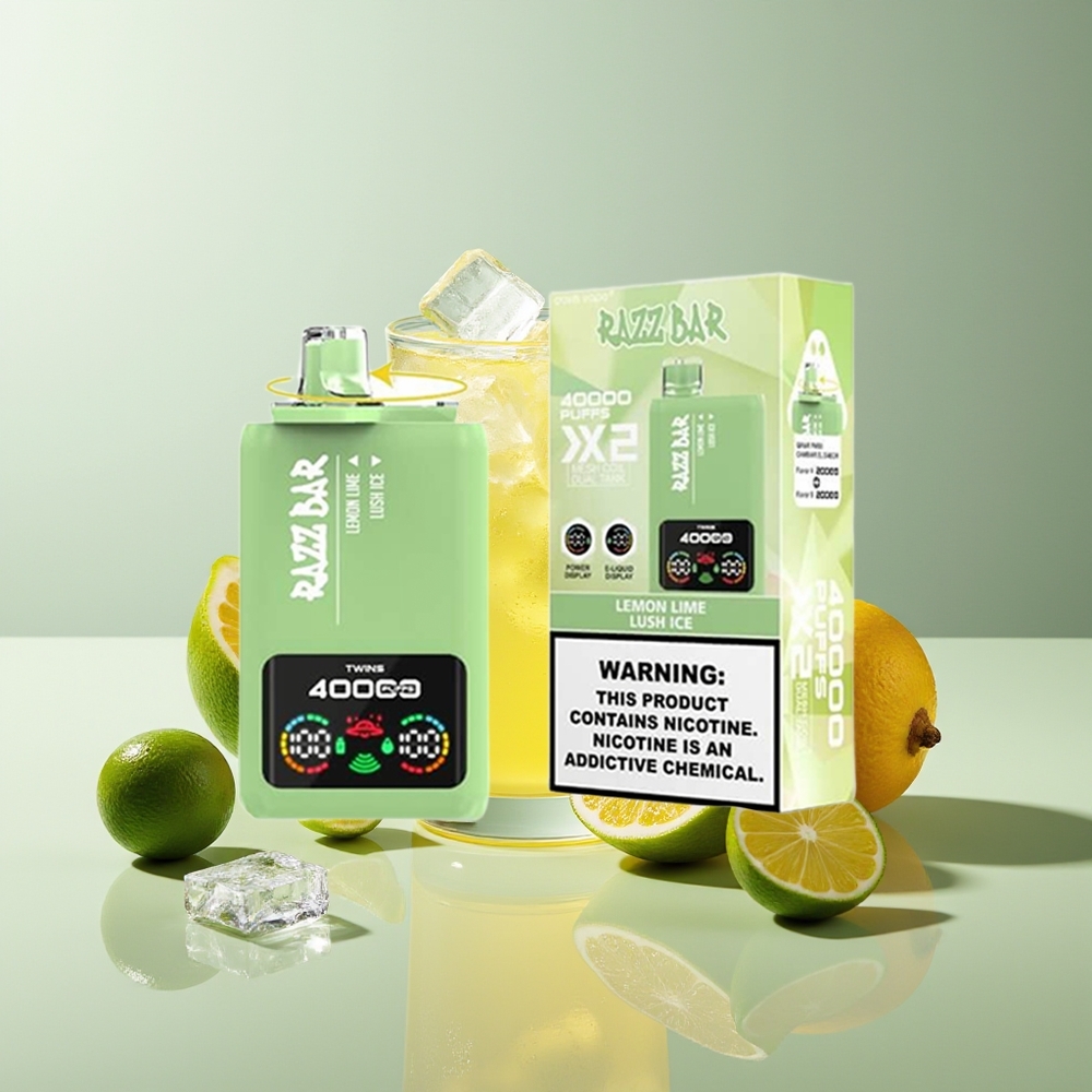 Razz Bar 40000 Puffs Pantalla de Potencia Tipo-C 2% 5% Nicotina Lima Limón - Hielo Lujoso