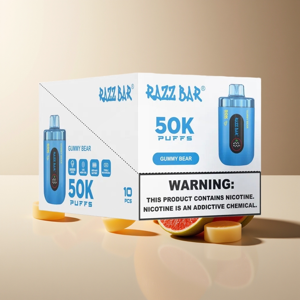 Razz Bar 50K Bocadas Vape Desechable Recargable Tipo-C 2% Nicotina Osito de Goma
