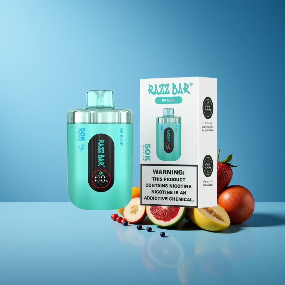 Razz Bar 50K Bocadas Vape Desechable Recargable Tipo-C Señor Azul
