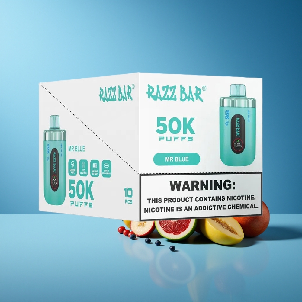 Razz Bar 50K Bocadas Vape Desechable Recargable Tipo-C Señor Azul