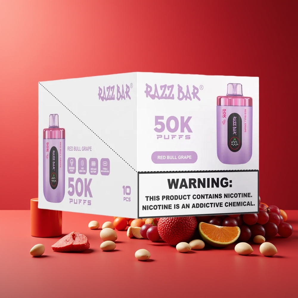 Razz Bar 50K Bocados Recargable Tipo-C 2% Nicotina Toro Rojo Uva