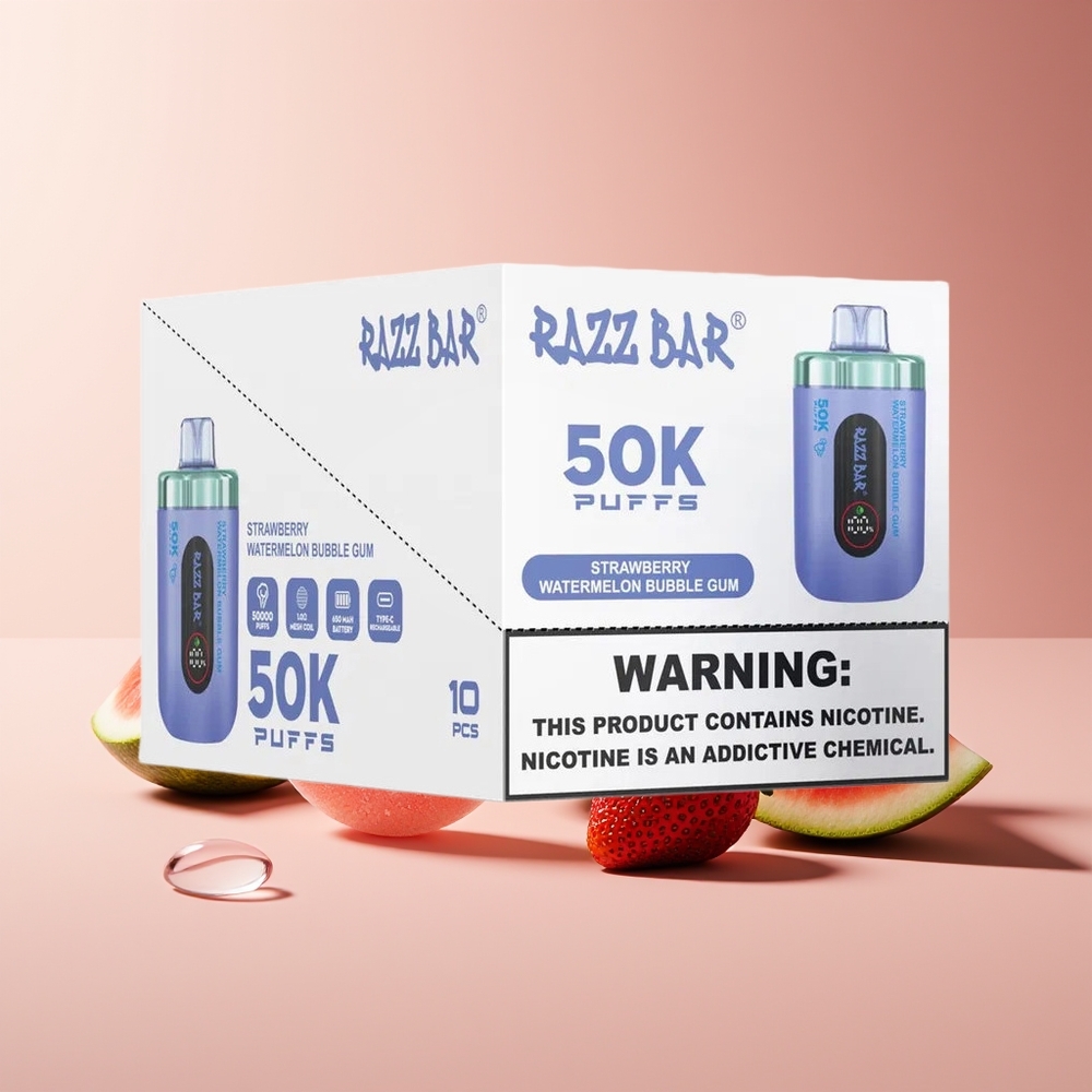 Razz Bar 50K Puffs Recargable Tipo-C 1.0 Ohm Fresa Sandía Chicle