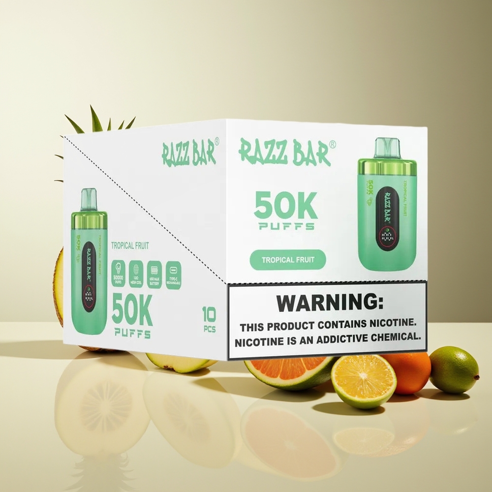 Razz Bar 50K Puffs Recargable Tropical Frutas 1.0 Ohm Malla 650 Mah Tipo-C 2% Nicotina