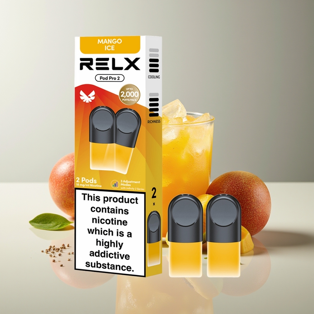 Relx Pod Pro 2 600 Caladas 1.9ml 3 Voltajes Mango Hielo