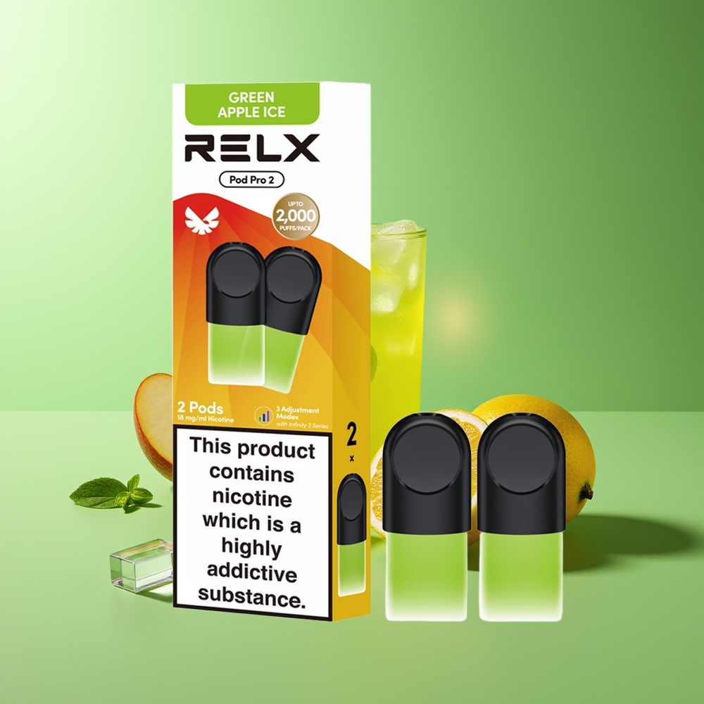 Relx Pod Pro 2 600 Caladas 1.9ml 3 Voltajes Manzana Verde Helada