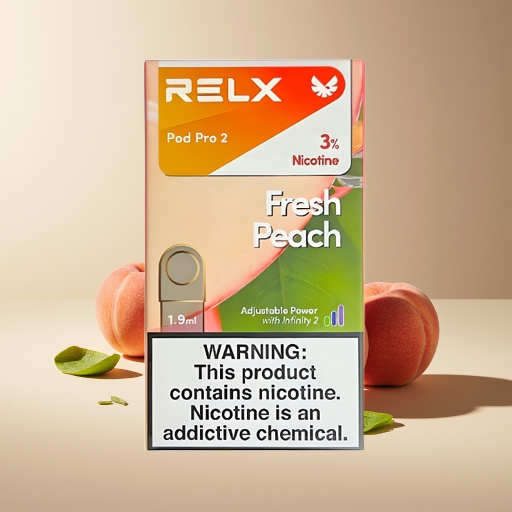 Relx Pod Pro 2 600 Caladas 1.9ml 3 Voltajes Modo Eco (5.5W) Modo Suave (6.5W) Modo Turbo (8W) 2 o 3 Pods/Pack Durazno Fresco